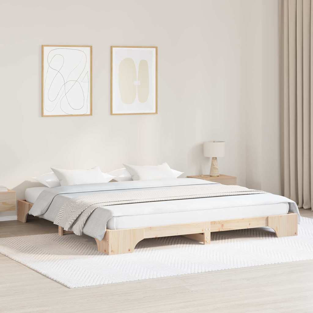 Bed Frame Natural 200 x 200 cm Solid Pine Wood