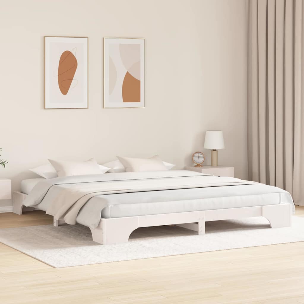 Bed Frame White 200 x 200 cm Solid Pine Wood