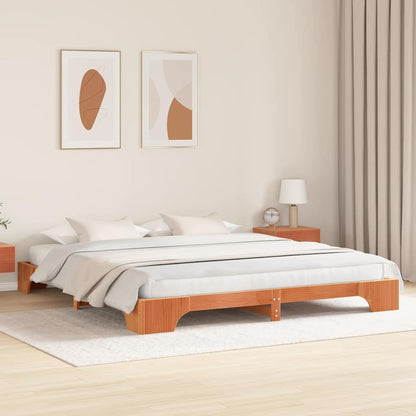 Bed Frame Wax Brown 200 x 200 cm Solid Pine Wood