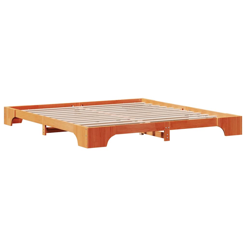 Bed Frame Wax Brown 200 x 200 cm Solid Pine Wood
