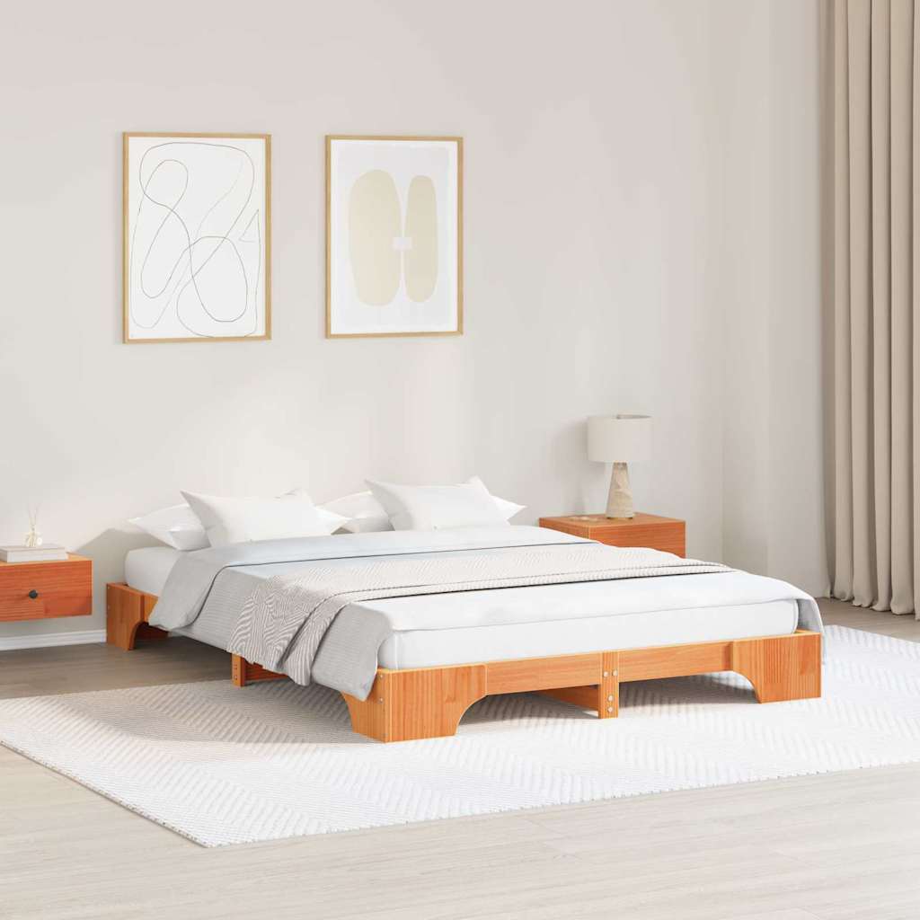 Bed Frame Wax Brown 150 x 200 cm Solid Pine Wood