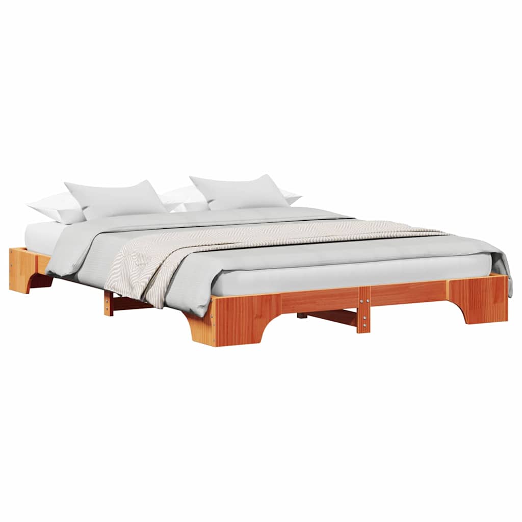 Bed Frame Wax Brown 140 x 200 cm Solid Pine Wood