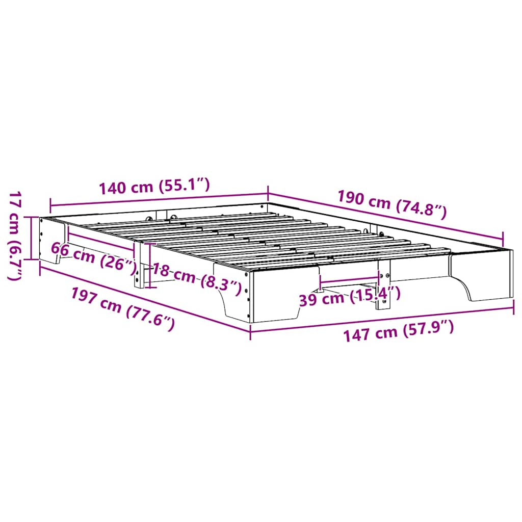 Bed Frame Natural 140 x 190 cm Solid Pine Wood