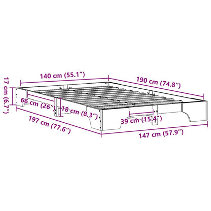 Bed Frame Natural 140 x 190 cm Solid Pine Wood
