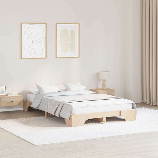 Bed Frame Natural 135 x 190 cm Solid Pine Wood