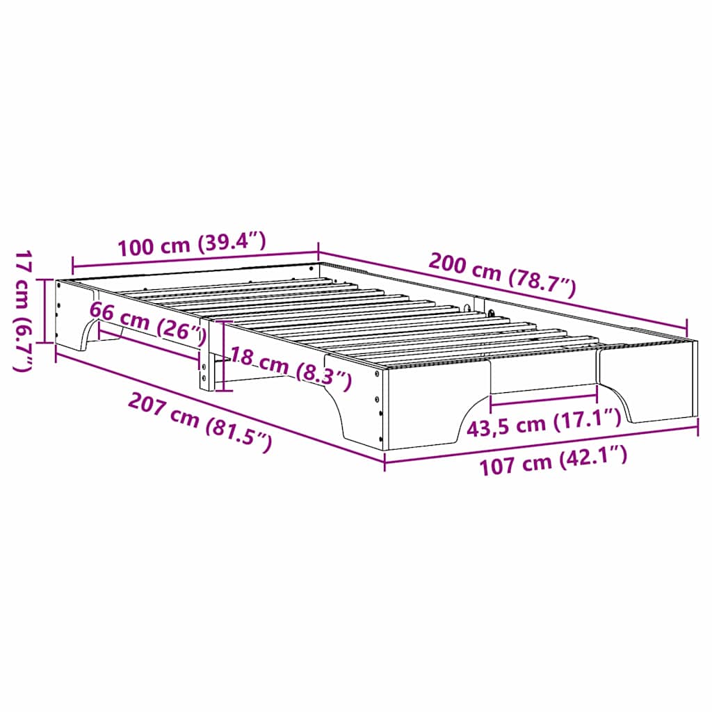 Bed Frame Natural 100 x 200 cm Solid Pine Wood