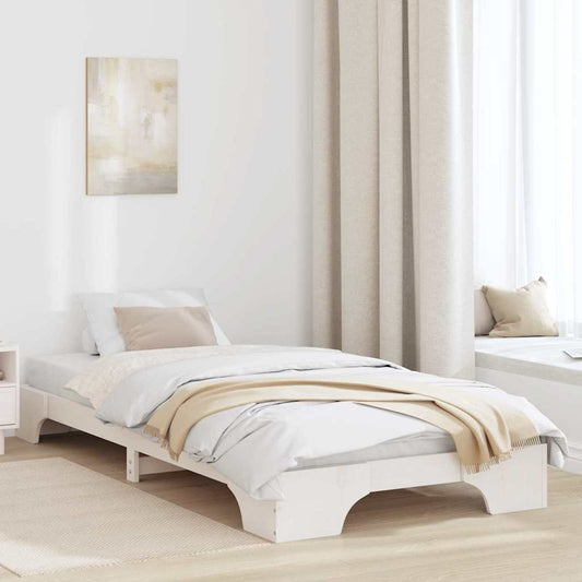 Bed Frame White 100 x 200 cm Solid Pine Wood