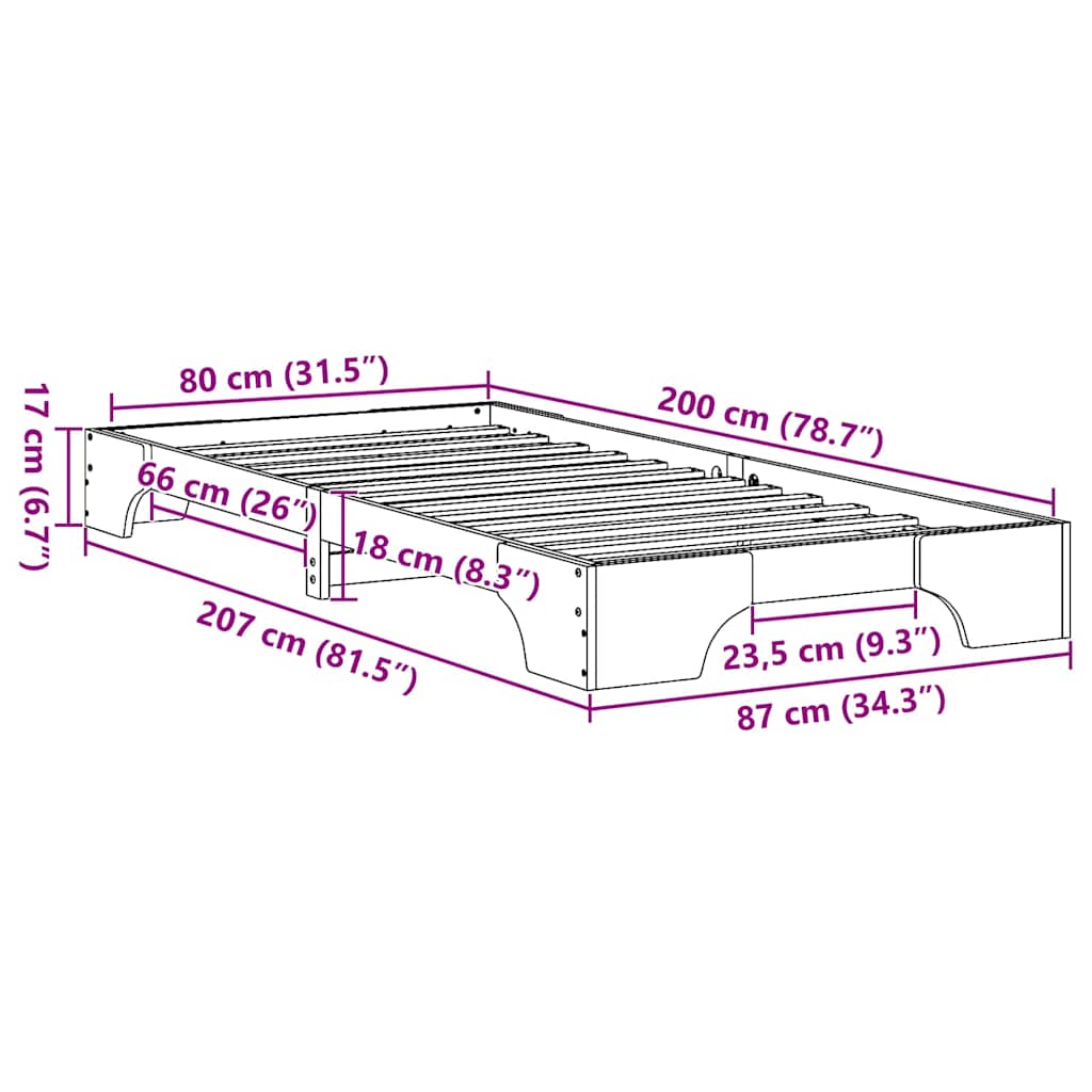 Bed Frame Natural 80 x 200 cm Solid Pine Wood
