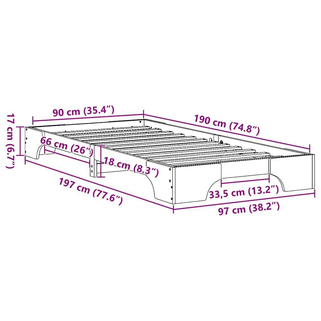 Bed Frame Natural 90 x 190 cm Solid Pine Wood