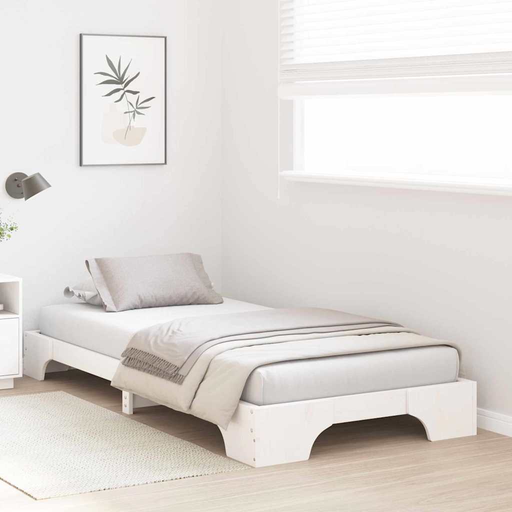 Bed Frame White 75 x 190 cm Solid Pine Wood
