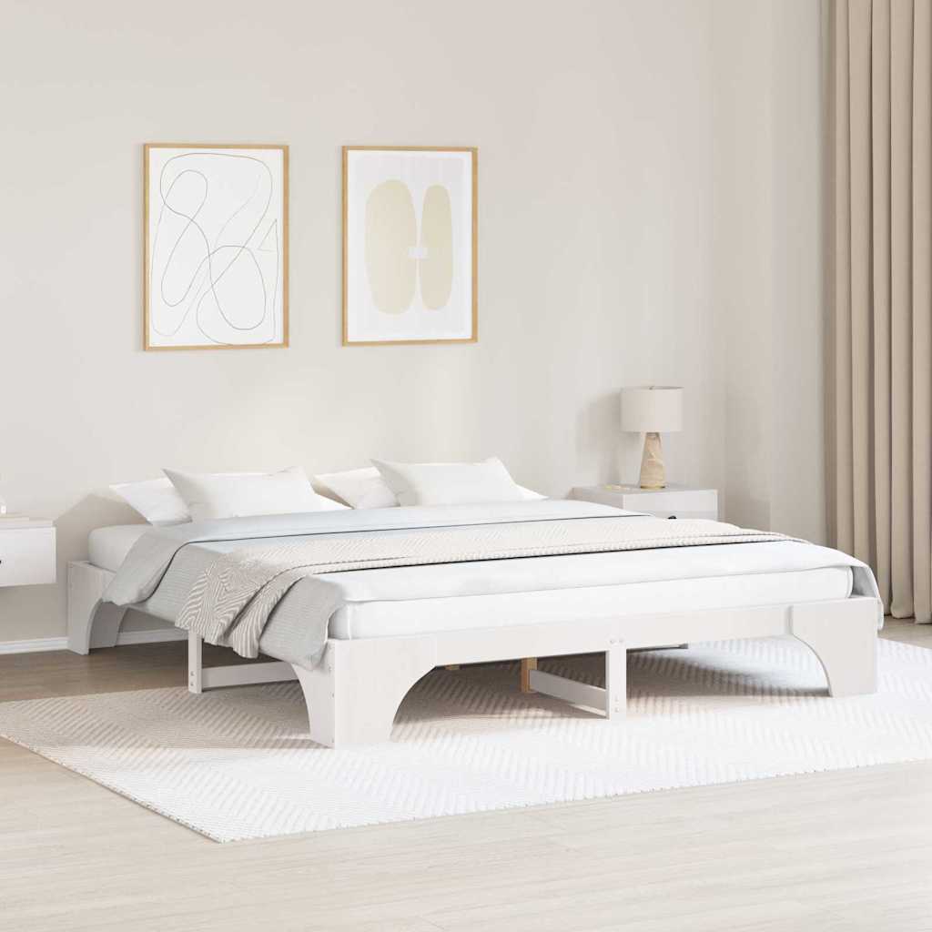 Bed Frame White 200 x 200 cm Solid Pine Wood