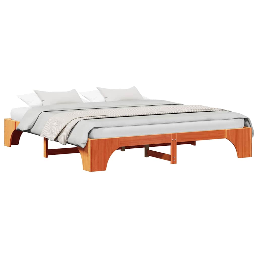 Bed Frame Wax Brown 200 x 200 cm Solid Pine Wood