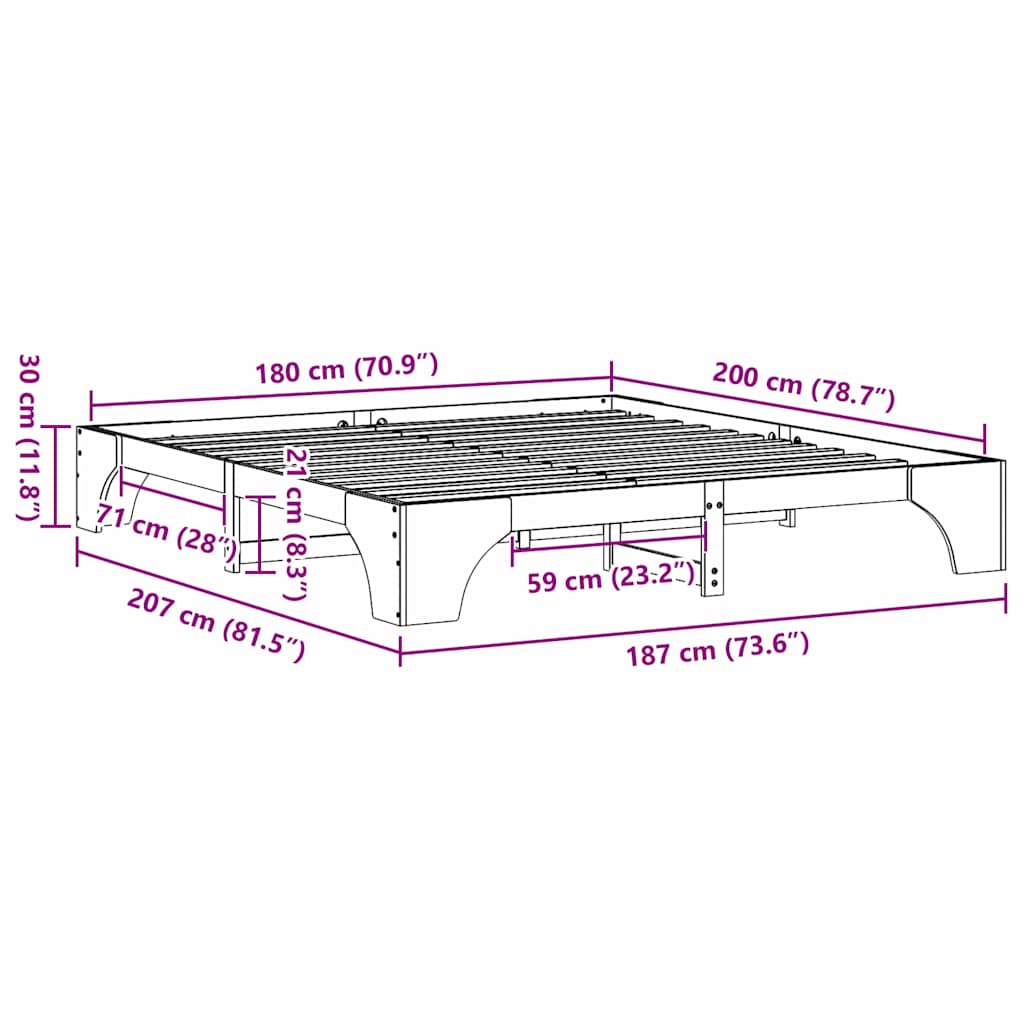 Bed Frame Wax Brown 180 x 200 cm Solid Pine Wood