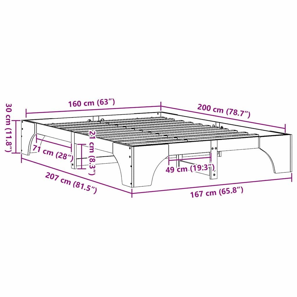 Bed Frame Wax Brown 160 x 200 cm Solid Pine Wood