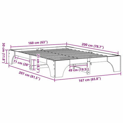 Bed Frame Wax Brown 160 x 200 cm Solid Pine Wood