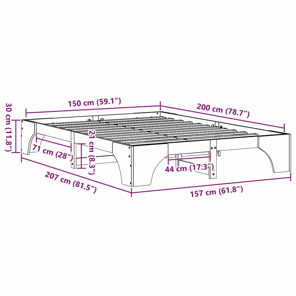 Bed Frame Wax Brown 150 x 200 cm Solid Pine Wood