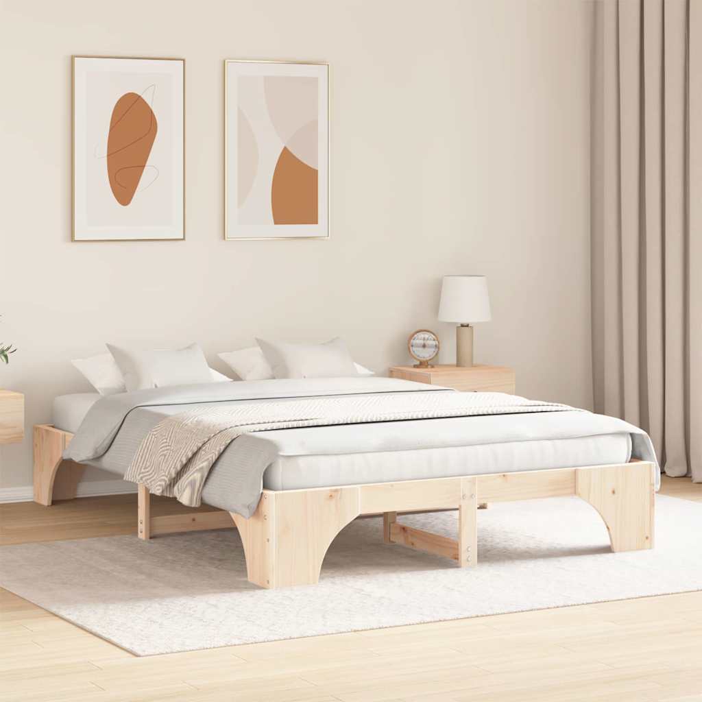 Bed Frame Natural 140 x 200 cm Solid Pine Wood