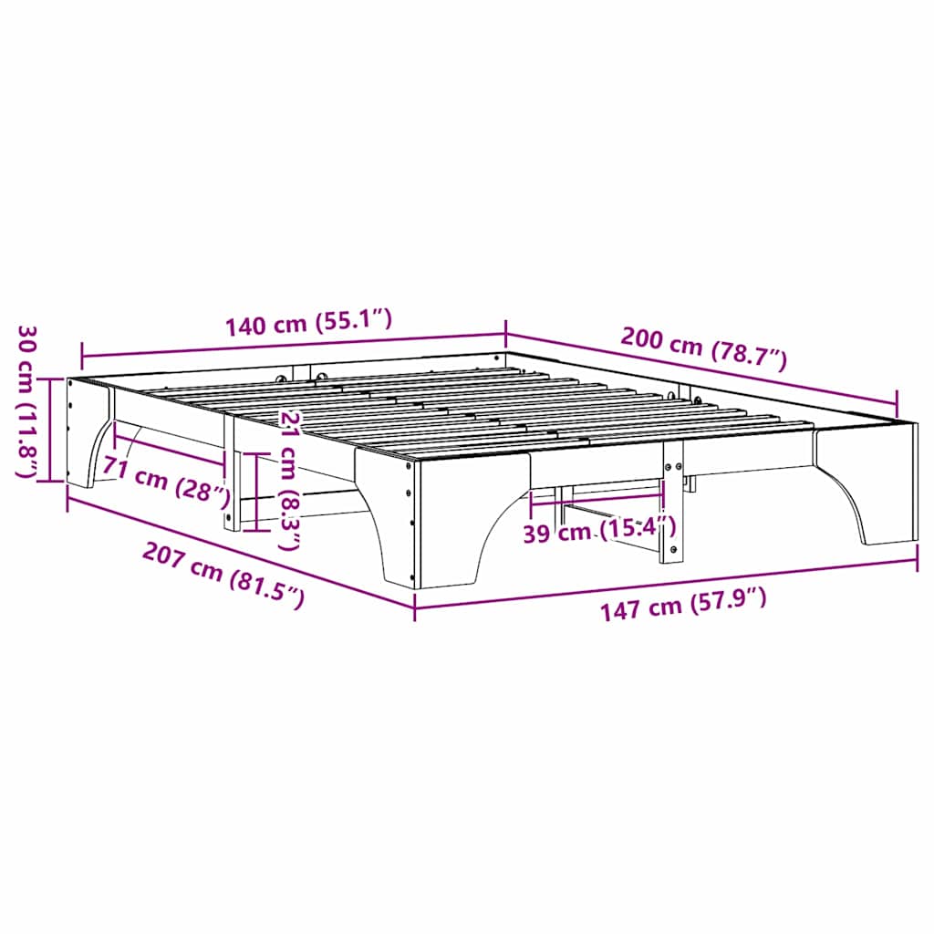 Bed Frame Natural 140 x 200 cm Solid Pine Wood