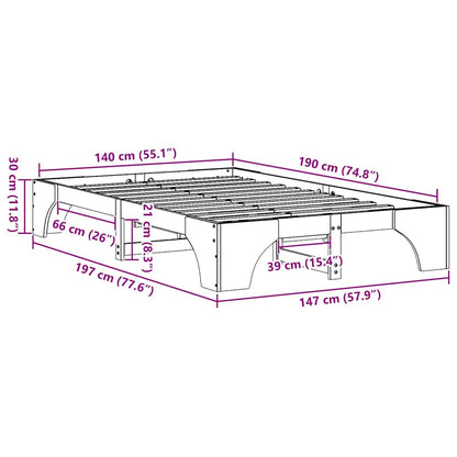 Bed Frame Wax Brown 140 x 190 cm Solid Pine Wood