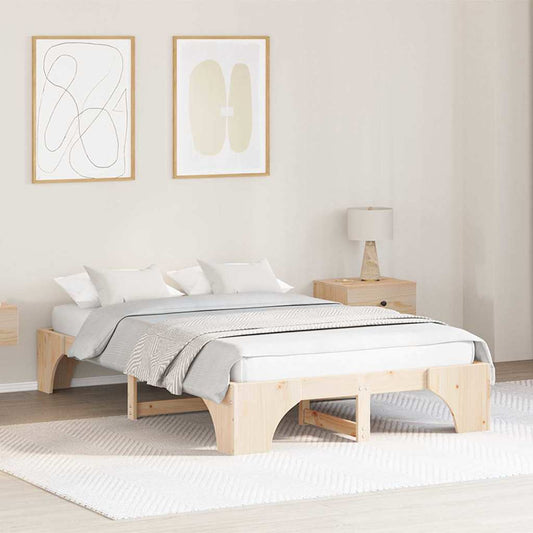 Bed Frame Natural 135 x 190 cm Solid Pine Wood