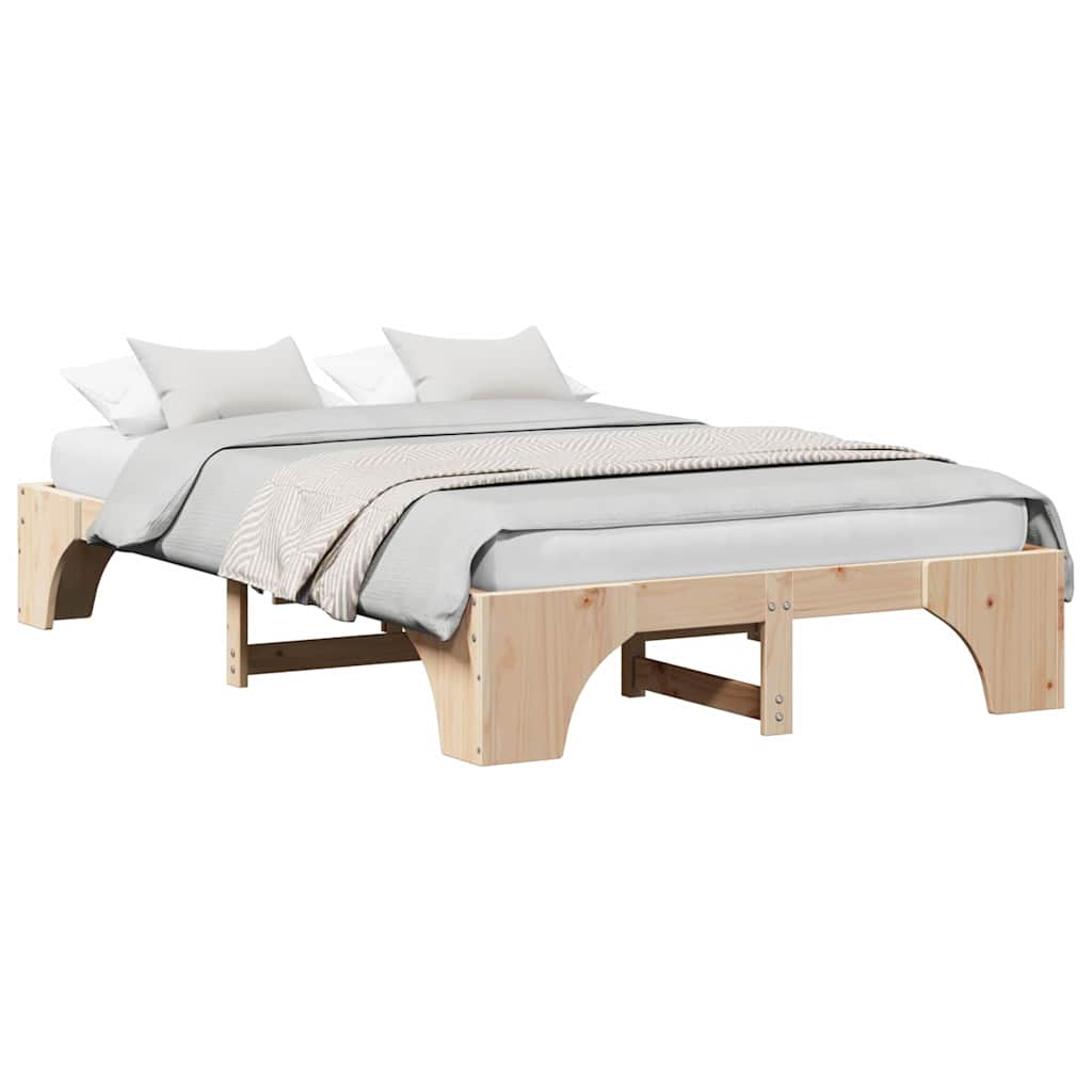 Bed Frame Natural 135 x 190 cm Solid Pine Wood