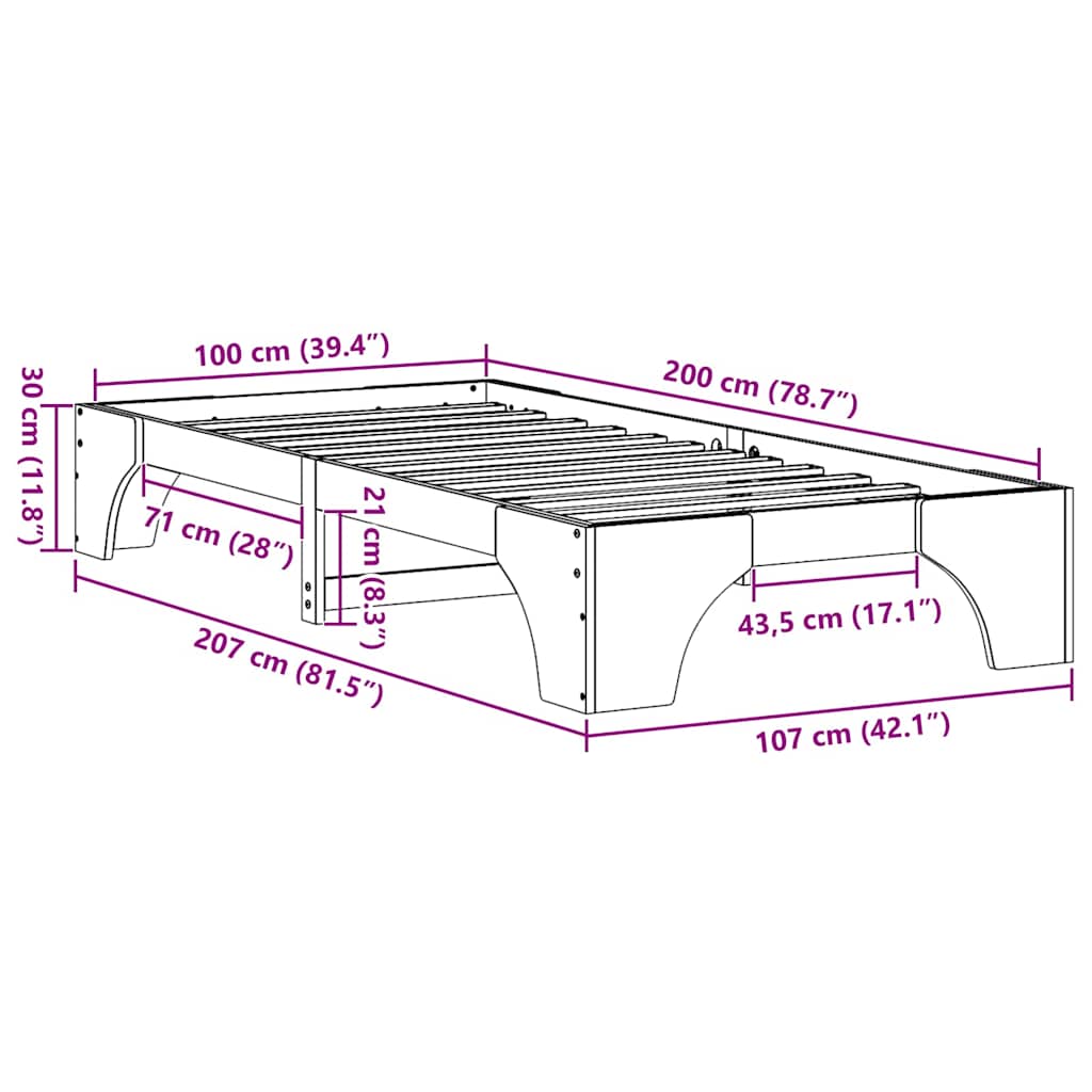 Bed Frame Natural 100 x 200 cm Solid Pine Wood