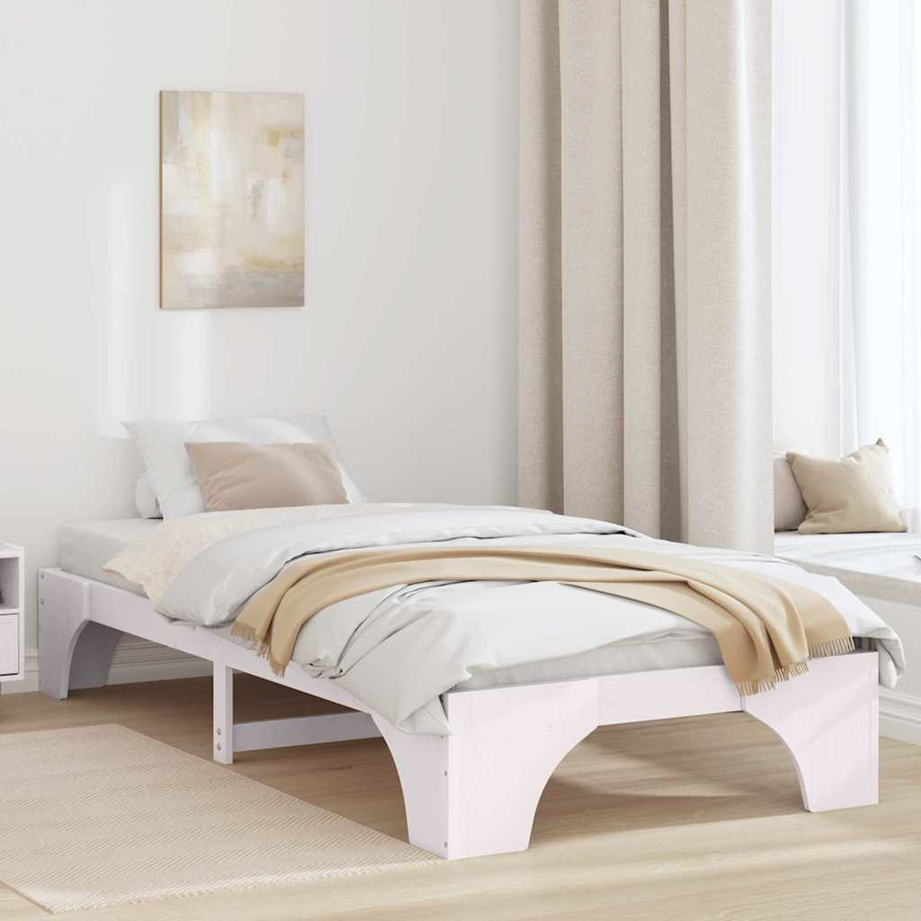 Bed Frame White 90 x 200 cm Solid Pine Wood