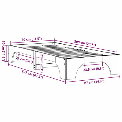 Bed Frame Natural 80 x 200 cm Solid Pine Wood