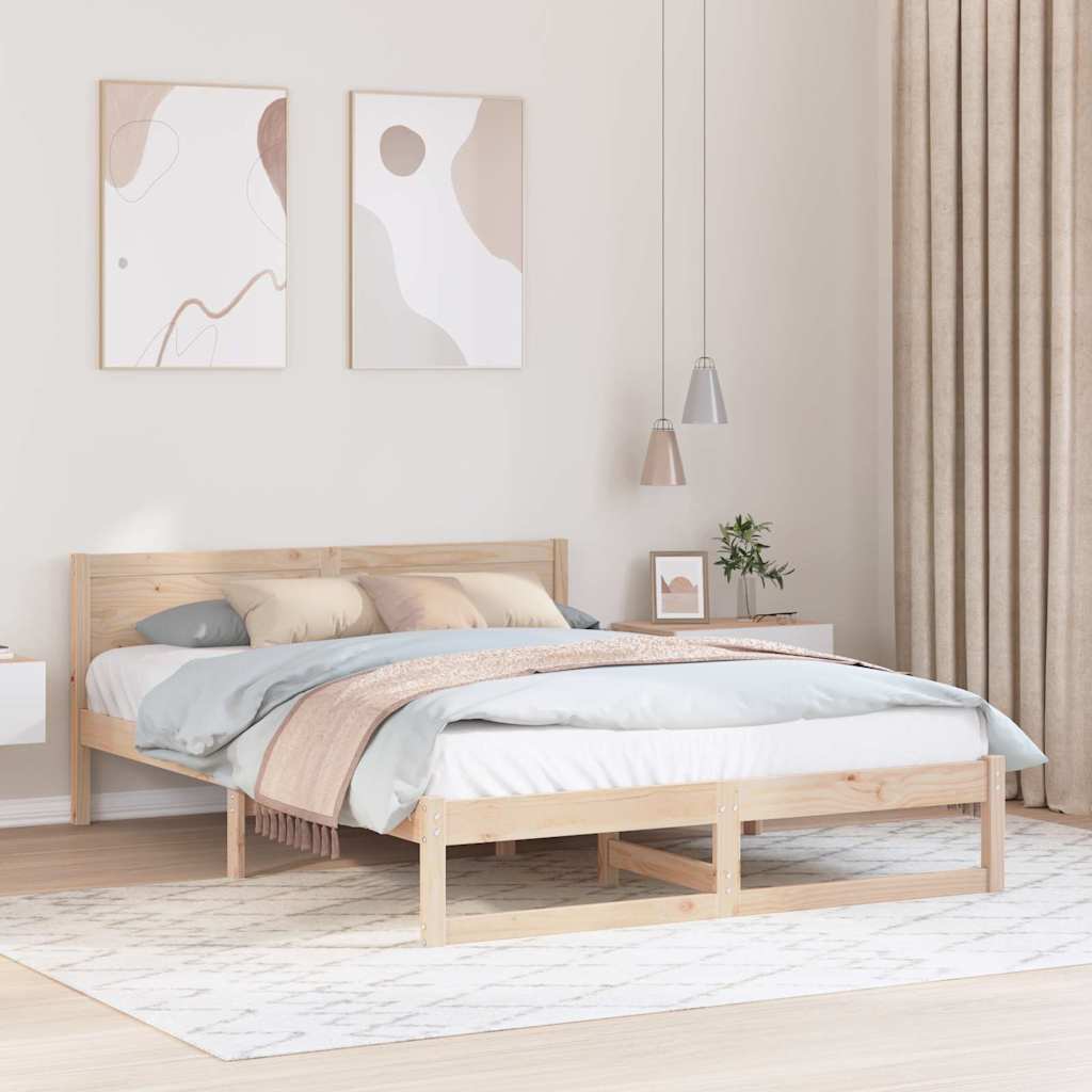 Bed Frame with Headboard Brown 140 x 200 cm Solid Pine wood