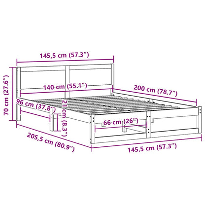 Bed Frame with Headboard Brown 140 x 200 cm Solid Pine wood
