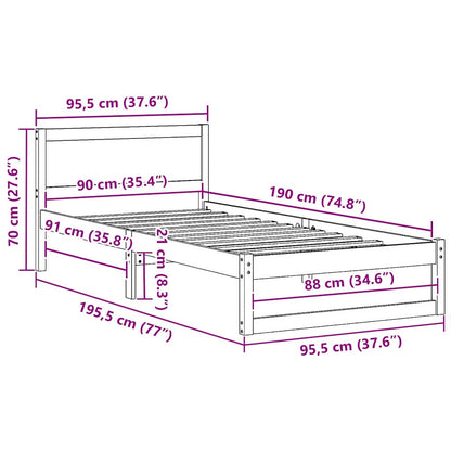 Bed Frame with Headboard Brown 90 x 190 cm Solid Pine wood