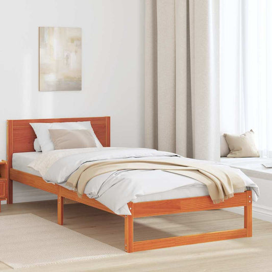 Bed Frame with Headboard Brown 75 x 190 cm Solid Pine wood