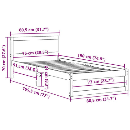 Bed Frame with Headboard Brown 75 x 190 cm Solid Pine wood
