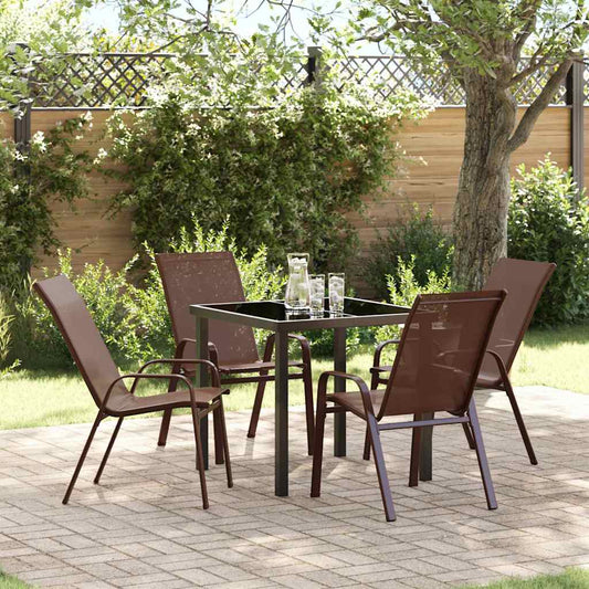 Garden Dining Set 5 pcs Brown Textilene and steel