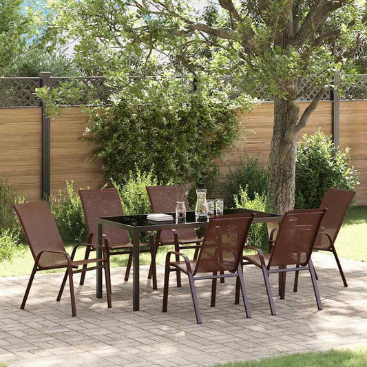 Garden Dining Set 7 pcs Brown Textilene and steel