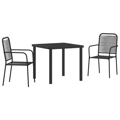 Garden Dining Set 3 pcs Black Cotton rope and steel