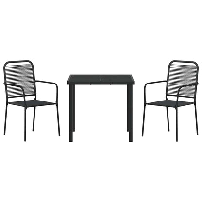 Garden Dining Set 3 pcs Black Cotton rope and steel
