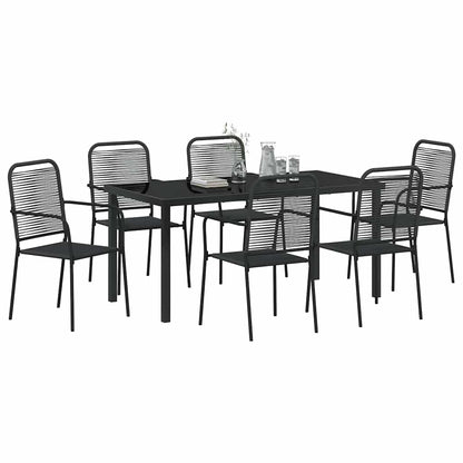 Garden Dining Set 7 pcs Black Cotton rope and steel