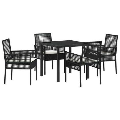 Garden Dining Set with Cushion 5 pcs Black Poly rattan