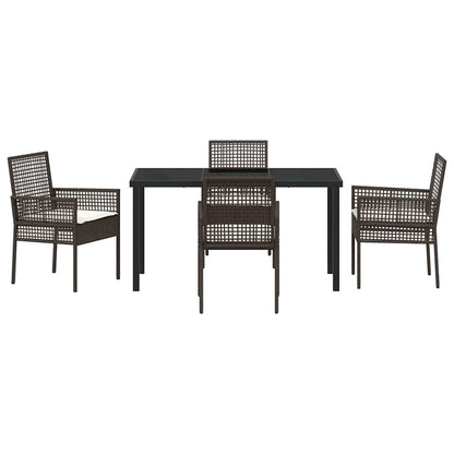 Garden Dining Set with Cushion 5 pcs Brown Poly rattan