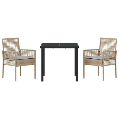 Garden Dining Set with Cushion 3 pcs Beige Poly rattan