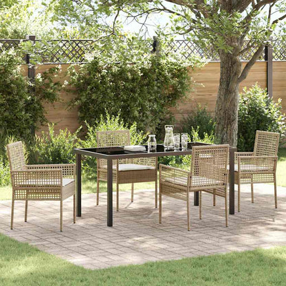 Garden Dining Set with Cushion 5 pcs Beige Poly rattan