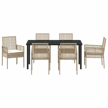 Garden Dining Set with Cushion 7 pcs Beige Poly rattan