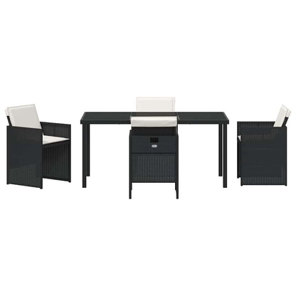 Garden Dining Set with Cushion Folding 5 pcs Black Poly rattan