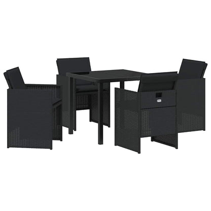 Garden Dining Set with Cushion Folding 5 pcs Black Poly rattan