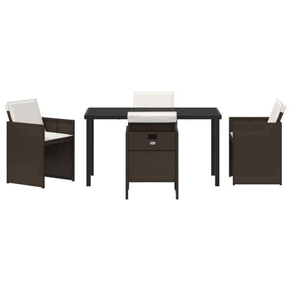 Garden Dining Set with Cushion Folding 5 pcs Brown Poly rattan
