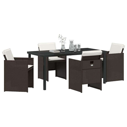 Garden Dining Set with Cushion Folding 5 pcs Brown Poly rattan