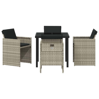 Garden Dining Set with Cushion 5 pcs Light grey Poly rattan