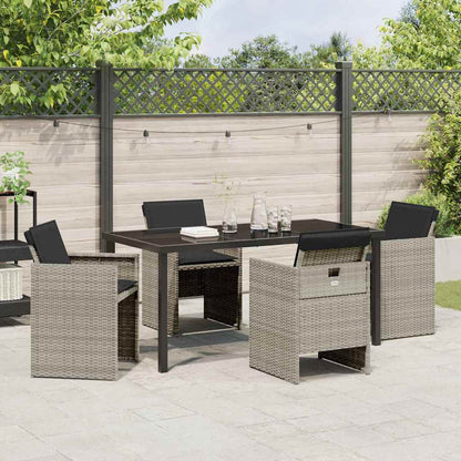 Garden Dining Set with Cushion 5 pcs Light grey Poly rattan