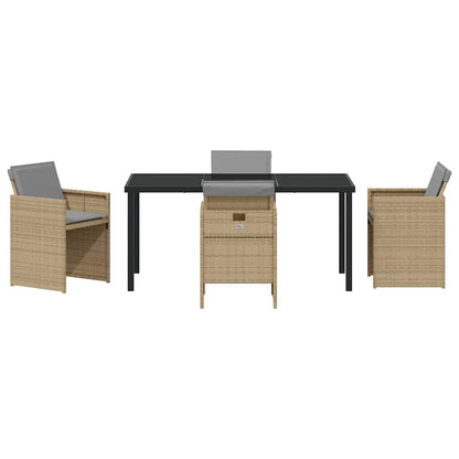 Garden Dining Set with Cushion Folding 5 pcs Beige Poly rattan